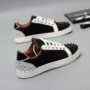 欧美潮牌铆钉红底男鞋子2025春季新款钉子鞋百搭防臭运动休闲板鞋