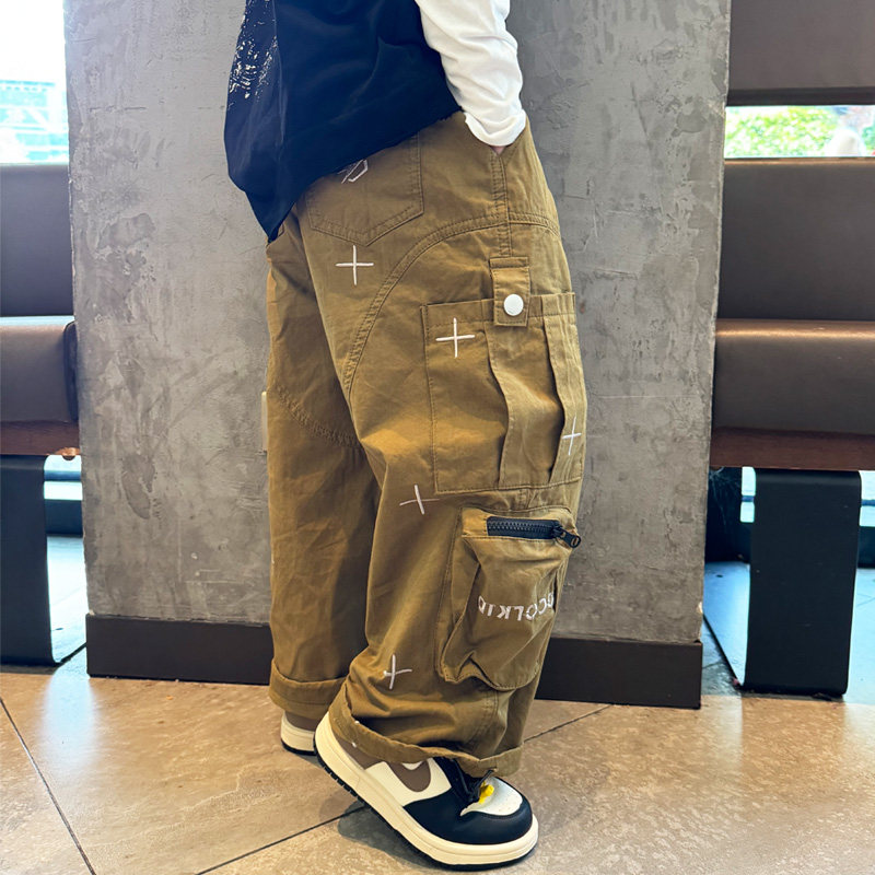 男童工装裤子卡其街舞潮酷直筒裤图片