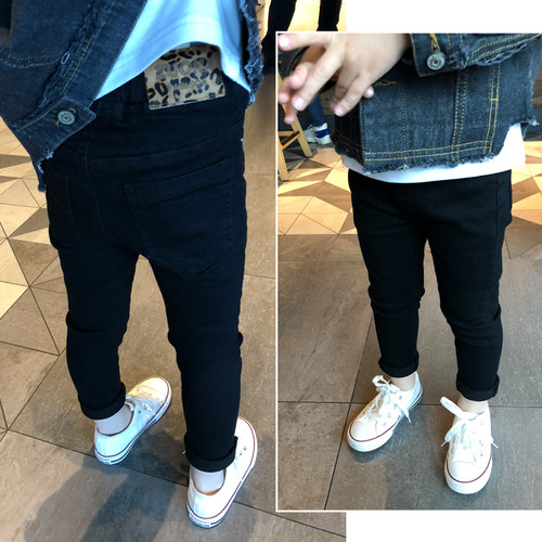 男童黑色小脚修身铅笔牛仔裤子