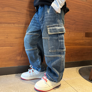 男童牛仔直筒裤子韩版潮流工装2025秋季新品街舞走秀宝宝儿童长裤
