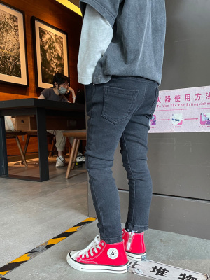 男童牛仔长裤小脚修身黑灰色系