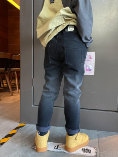 男童牛仔加绒小脚修身裤子2026冬季厚一体绒宝贝小中大儿童长裤潮