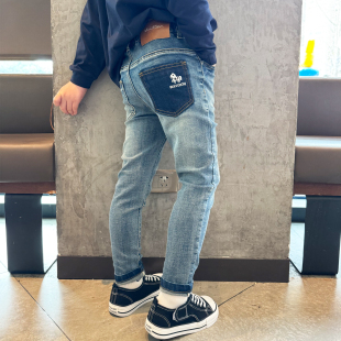 新潮流宝宝小中大简约儿童长裤 男童小脚修身 子2026春季 牛仔裤 瘦版