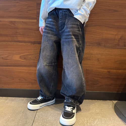 男童牛仔阔腿裤子黑灰