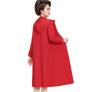 中年妈妈春装2026新款连帽中长款风衣外套女春秋40岁50中老年女装