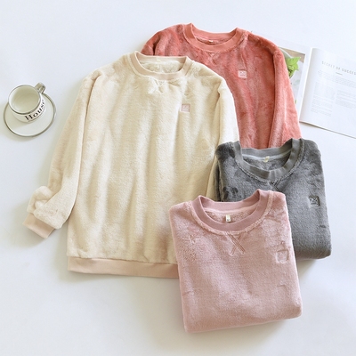 珊瑚绒睡衣男女加绒加厚单件上衣