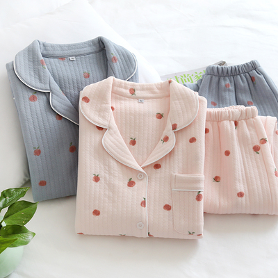 女士纯棉加厚保暖夹层家居服套装