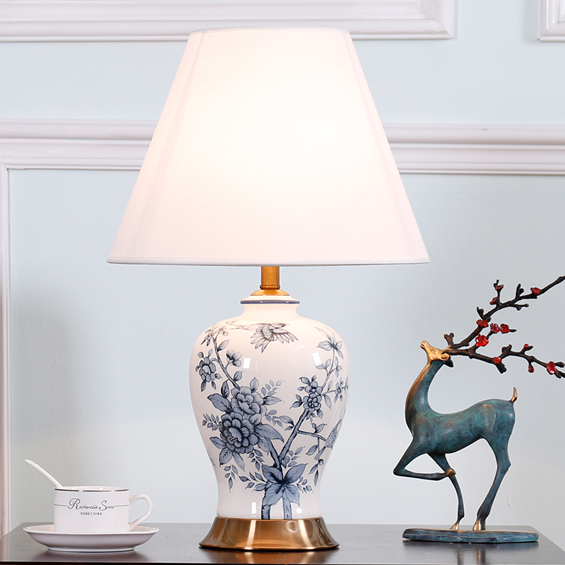新中式青花瓷台灯古典奢华客厅卧室床头led灯简约现代中国风复古