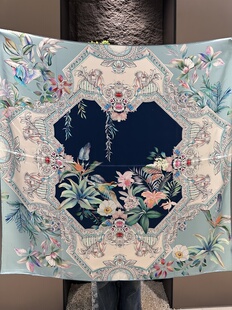 蓝调物语品牌100%桑蚕丝16姆米素绉缎单面印花时尚百搭真丝大方巾