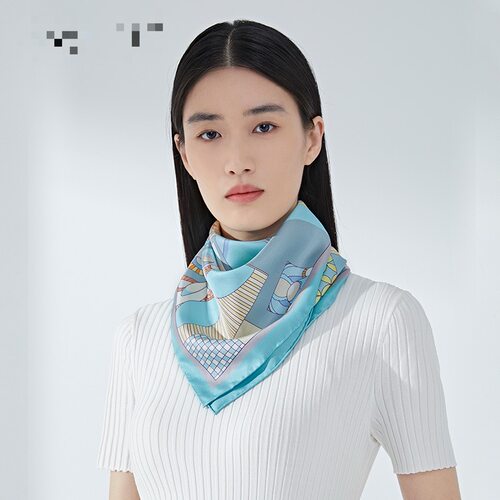 醒狮采青～16姆米斜纹绸双面印花带吊牌中方巾可送礼65*65cm