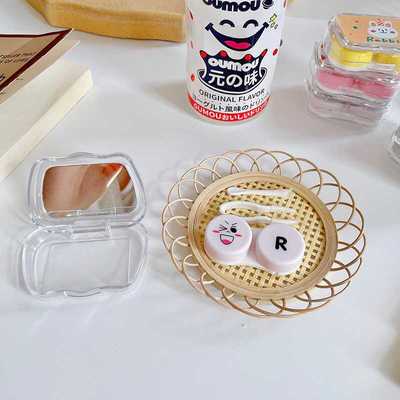 正品隐形眼镜卡通双联伴侣美瞳盒带镜子便携小巧取戴夹子工具吸棒