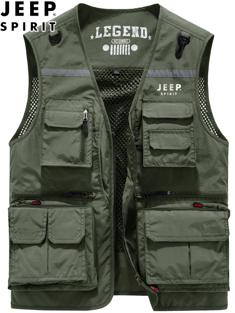 JEEP 조끼 남자 사진 낚시 감독 조끼 메쉬 멀티 포켓 작업복 야외 속건성 양복 조끼 남성용 얇은 섹션