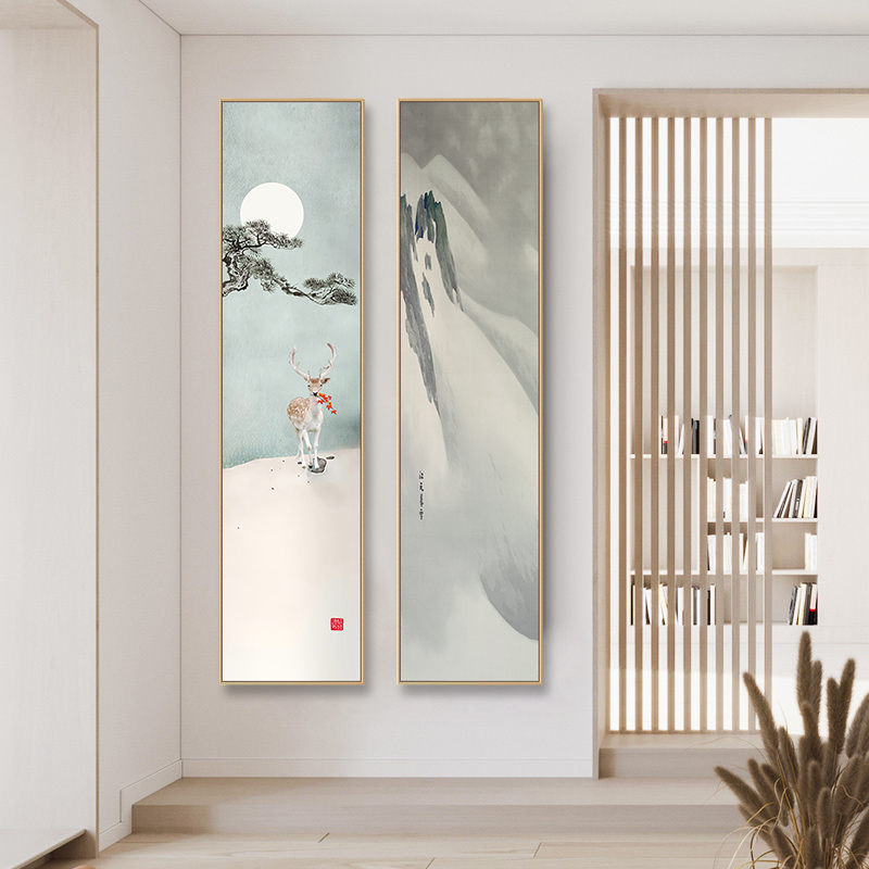 宋代美学入户玄关装饰画抽象挂画荷花走廊日式竖版长条禅意壁画图片