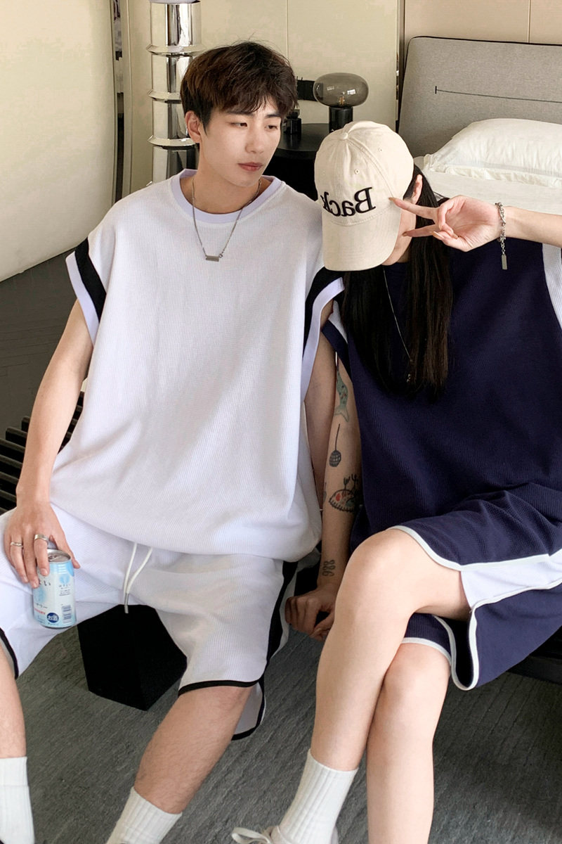 夏季青少年大码男士套装运动无袖短裤搭配篮球服A406TZ135p80,男装休闲套装,星座309（原A406）