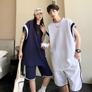 夏季青少年大码男士套装运动无袖短裤搭配篮球服A406 TZ135 p80图片