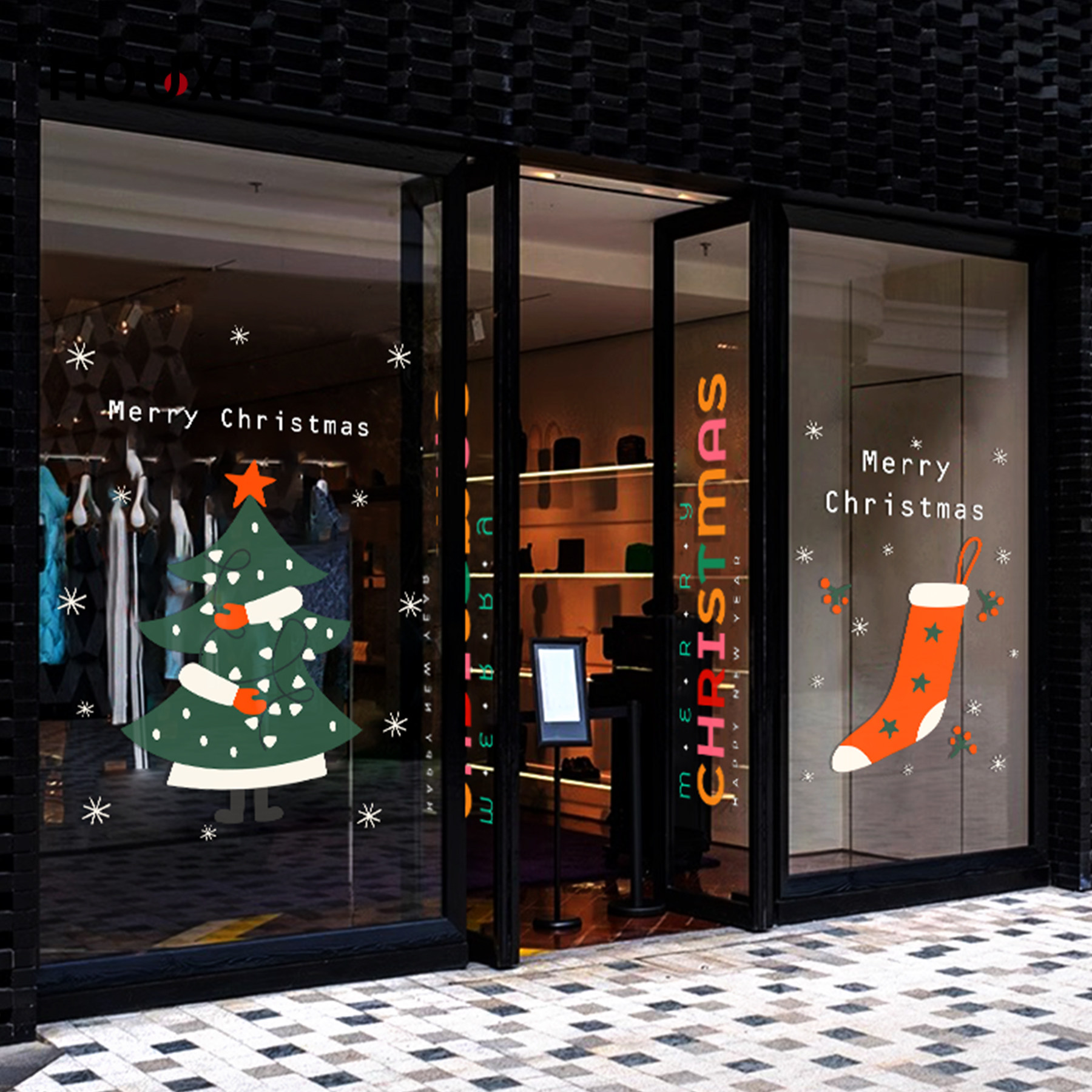 圣诞节卡通简约玻璃贴静电