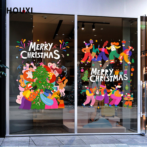 候喜圣诞节创意手绘橱窗玻璃贴纸