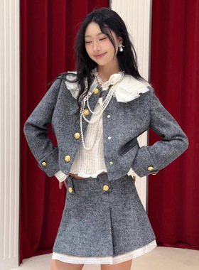 拉家同款2025秋新款韩系大小姐灰色小香风外套高级感气质开衫