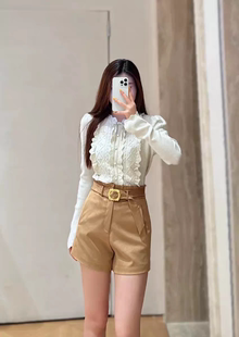 玛家商场同款2025秋复古宫廷风针织上衣女氛围感花边系带开衫