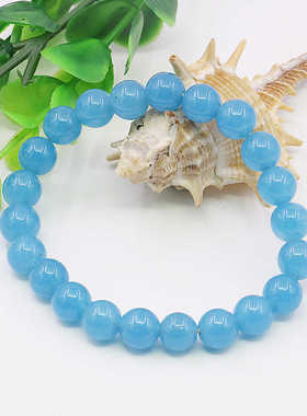 圆手链油菜花海蓝宝玉石弹性玉髓