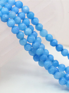 4mm圆珠切角浅蓝色天然玉髓散珠 天然玉石小珠项链手链制作隔珠