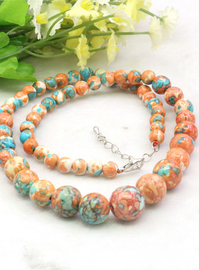 油菜花雨花石玉石圆珠女塔链项链