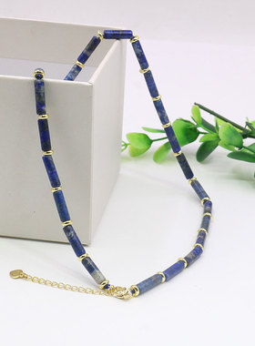 5X14mm竹节形蓝纹石项链 DIY手工串天然玉石项饰送妈妈女友礼物