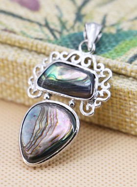 花边鲍鱼贝拼接挂件复古幻彩吊坠