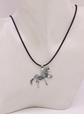 油菜花鲍鱼贝壳皮绳女马项链国风