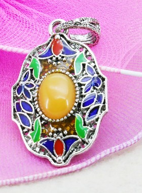 油菜花女景泰蓝椭圆吊坠挂饰彩色