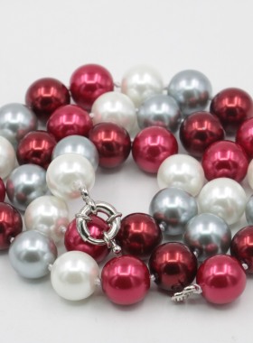 油菜花玻璃珍珠圆珠女混色项链