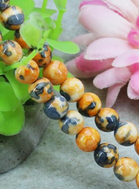 8mm圆珠橙灰色雨花石散珠子 DIY手工串珠项链手链配件隔珠制作女