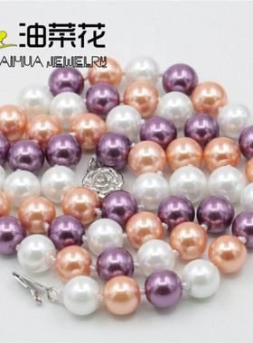 油菜花玻璃珍珠圆珠女混色项链