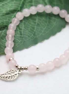 diy粉水晶小树叶吊坠招桃花手串