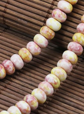 5X8mm粉黄色雨花石散珠算盘珠 DIY手工串珠项链手链耳环配件饰品