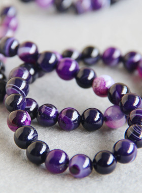 6 8 10 12mm圆珠天然紫色条纹玛瑙散珠子 DIY手工制作情人节礼物
