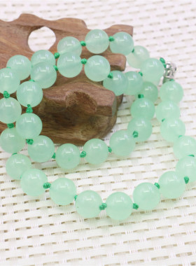 油菜花玉髓玉石圆珠女奶青色项链
