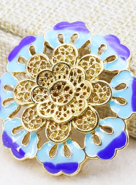 36X45mm太阳花蓝色景泰蓝散珠子 大号隔珠老北京民族风DIY配饰