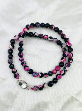 圆切角双色玛瑙项链天然玉石项饰