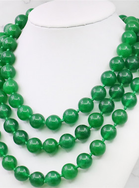 菠菜绿玉髓佛珠多层项链送妈妈