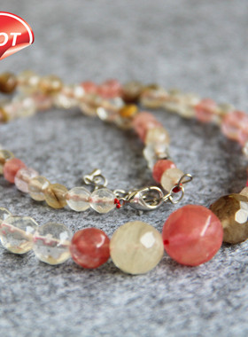 切面圆珠粉西瓜皮珠子项链塔链女