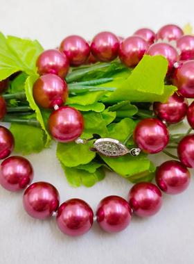 8 10 12 14mm圆珠梅红色珍珠项链 手工串欧美爆款特色项饰女礼物