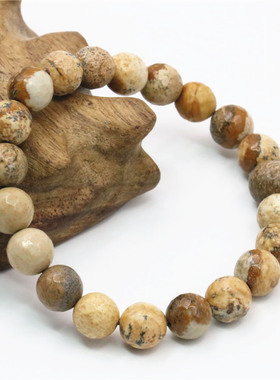棕色切面圆形天然石民族风手链
