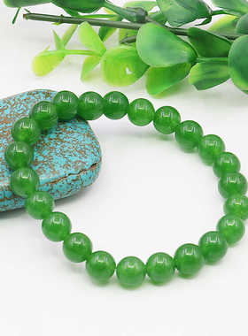 油菜花女榄绿玉天然圆珠玉石手链