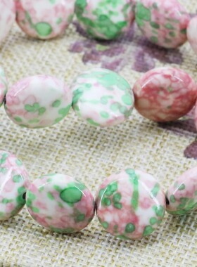 油菜花雨花石粉绿散珠手工制作女