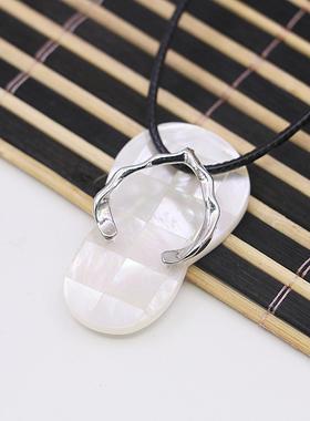 人字拖项链油菜花白贝天然皮绳女