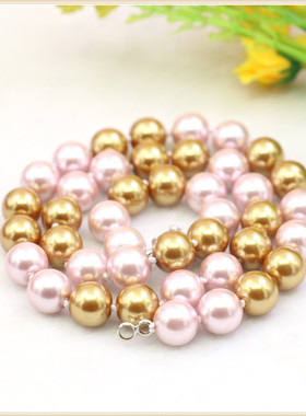 油菜花无珍珠项链女粉棕色圆手工