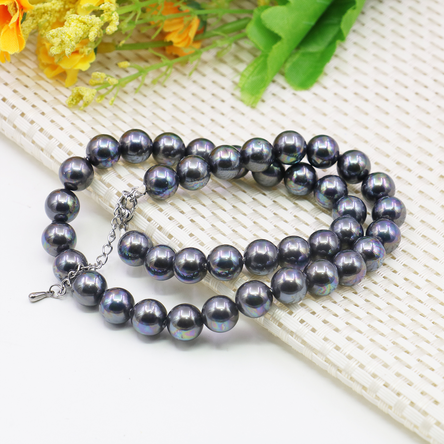 黑彩项链油菜花圆天然龙虾扣贝壳