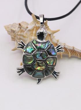 油菜花女贝壳天然项链皮绳吊坠