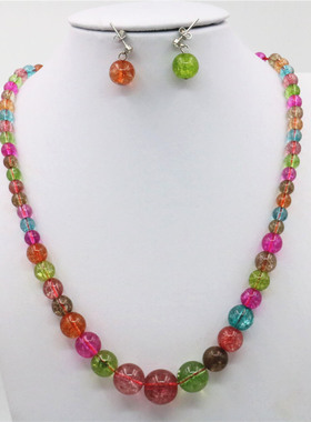 圆形西瓜碧玺塔链耳钉首饰套装